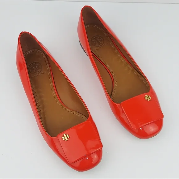 Tory Burch Yardley Poppy Red Orange Flats 8 - Picture 6 of 12